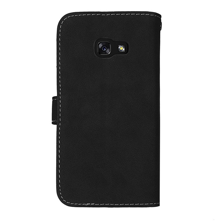 Matte Skin Leather Stand Folio Case with 9 Card Holders for Samsung Galaxy A3 (2017) - Black-4