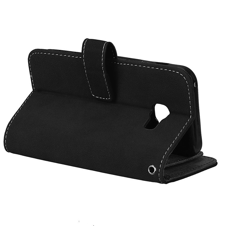 Matte Skin Leather Stand Folio Case with 9 Card Holders for Samsung Galaxy A3 (2017) - Black-7