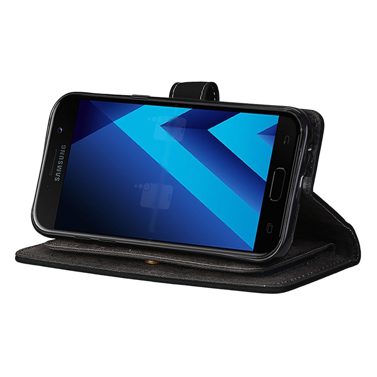 Matte Skin PU Leather Stand Wallet Phone Case with 9 Card Holders for Samsung Galaxy A5 (2017) SM-A520 - Black-6