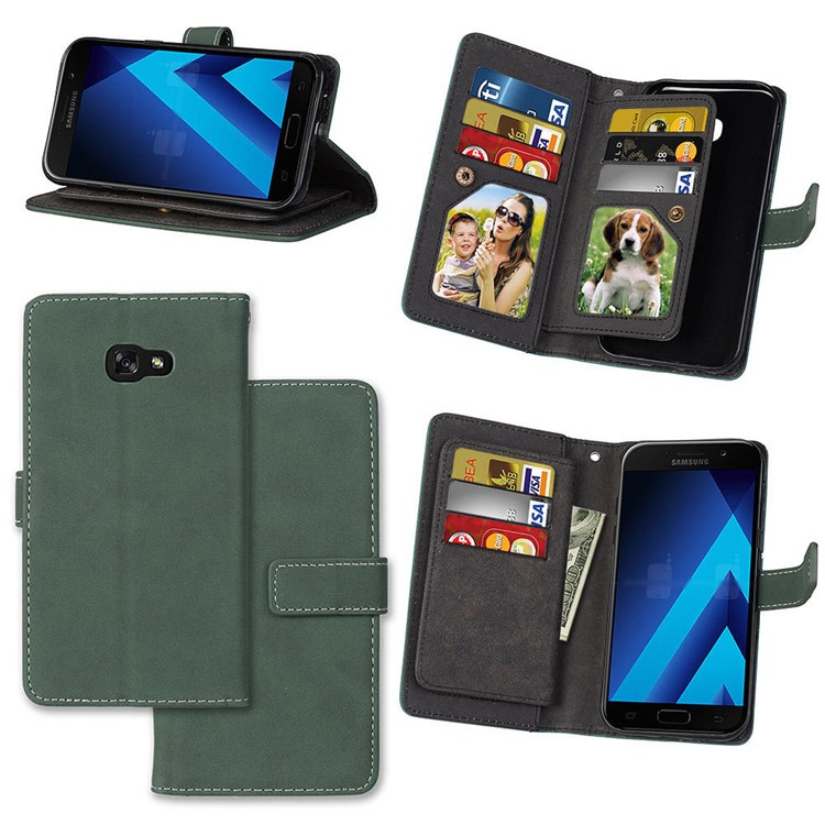 

Matte Skin PU Leather Stand Phone Shell with 9 Card Holders for Samsung Galaxy A5 (2017) SM-A520 - Green, Galaxy A5 (2017)