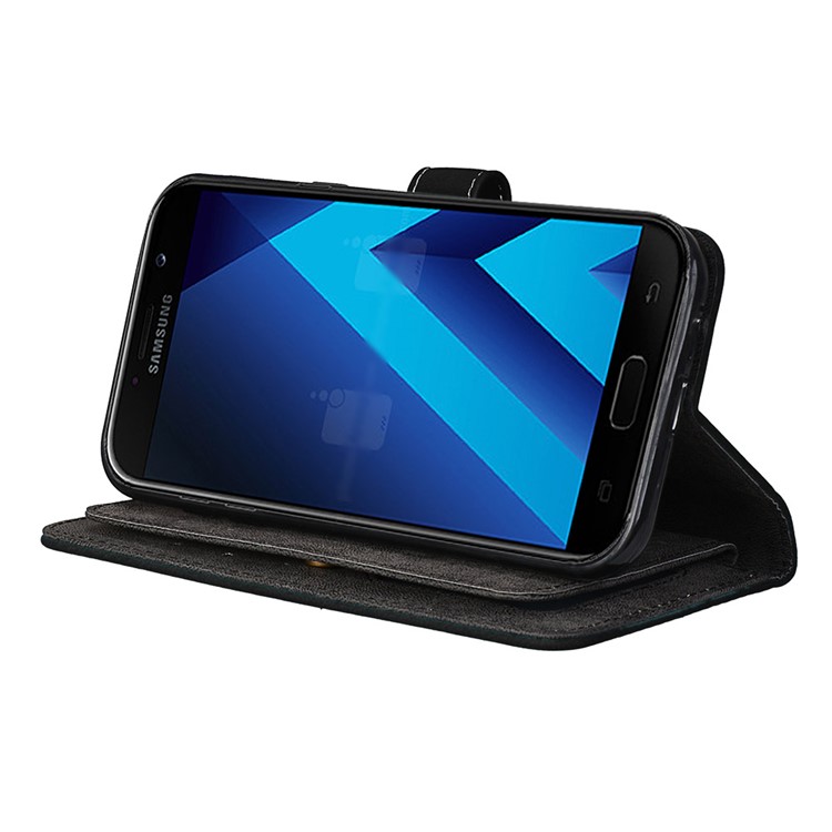 Matte Skin PU Leather Stand Wallet Phone Case with 9 Card Holders for Samsung Galaxy A7 (2017) SM-A720F - Black-6