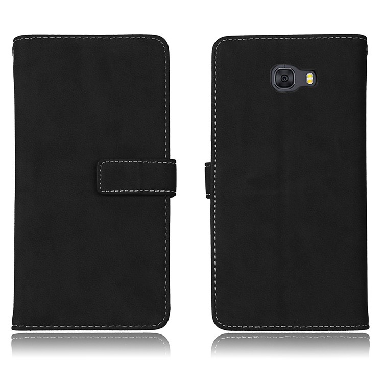 Matte Skin PU Leather Stand Wallet Phone Protection Cover with 9 Card Slots for Samsung Galaxy C9 Pro - Black-2