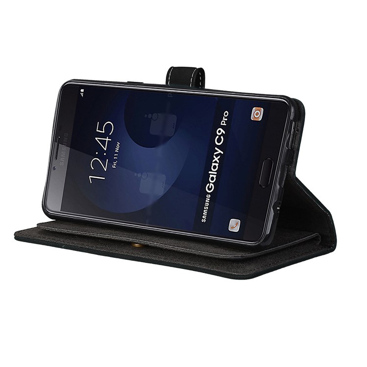 Matte Skin PU Leather Stand Wallet Phone Protection Cover with 9 Card Slots for Samsung Galaxy C9 Pro - Black-6