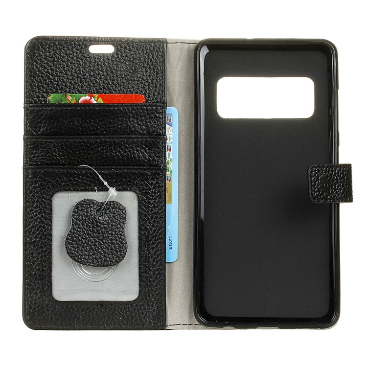 Litchi Grain Genuine Leather Wallet Stand Case for Samsung Galaxy Note 8 - Black-3