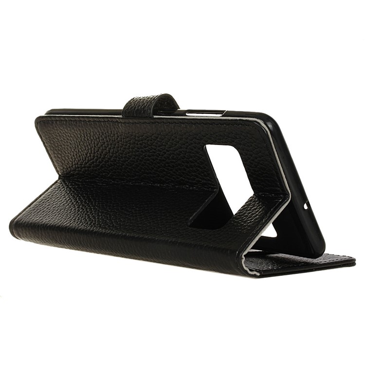 Litchi Grain Genuine Leather Wallet Stand Case for Samsung Galaxy Note 8 - Black-4