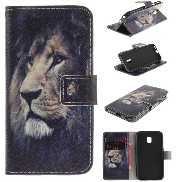 Pattern Printing Magnetic Leather Wallet Phone Casing with Stand for Samsung Galaxy J7 (2017) EU Version - Lion-1