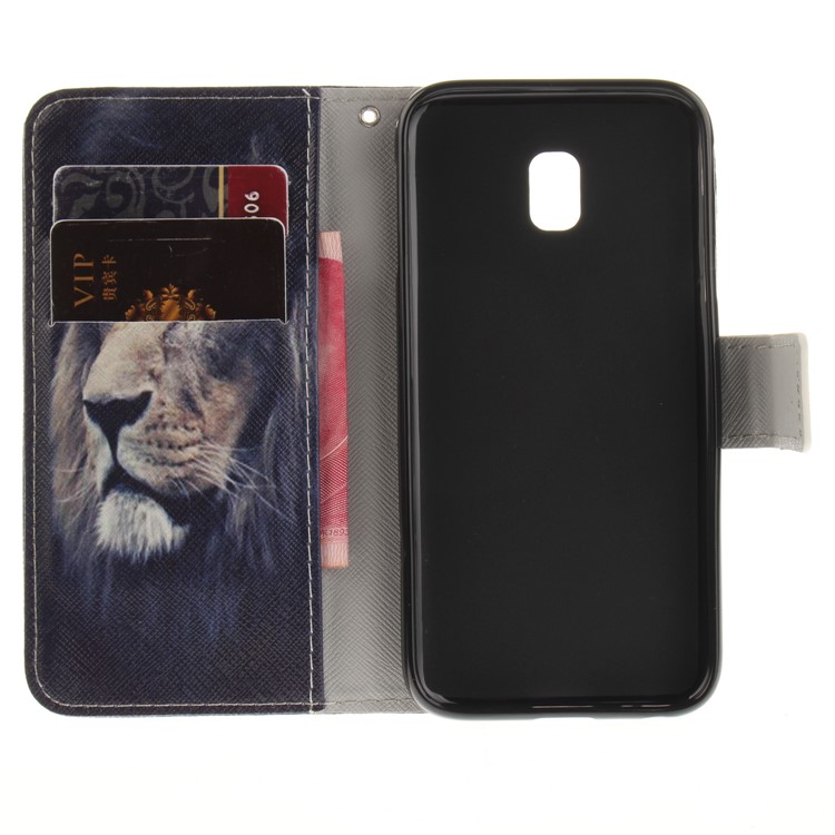 Pattern Printing Magnetic Leather Wallet Phone Casing with Stand for Samsung Galaxy J7 (2017) EU Version - Lion-9