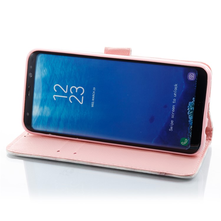 3D Marble Pattern Leather Wallet Stand Mobile Phone Casing for Samsung Galaxy S8+ SM-G955 - Rose-3