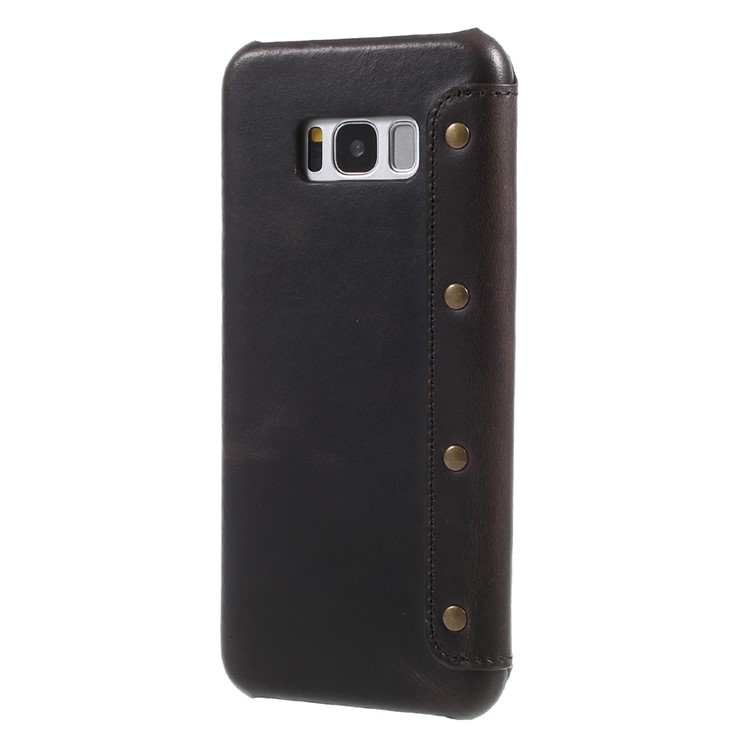 Genuine Leather Wallet Flip Cover for Samsung Galaxy S8+ SM-G955 - Black-2