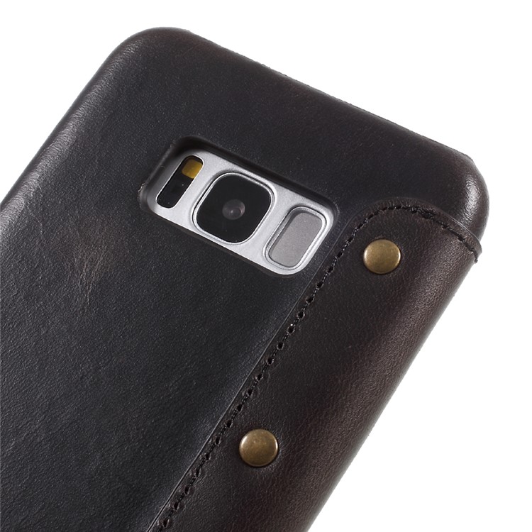 Genuine Leather Wallet Flip Cover for Samsung Galaxy S8+ SM-G955 - Black-4