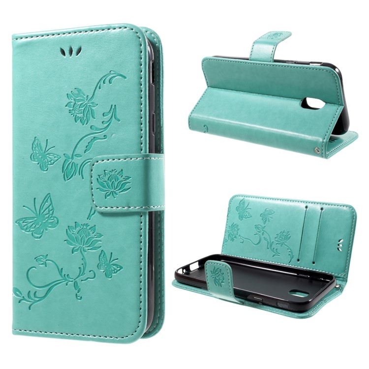 

Imprint Butterfly Flower Magnetic Wallet PU Leather Stand Cover for Samsung Galaxy J3 (2017) EU / Asia Version - Cyan
