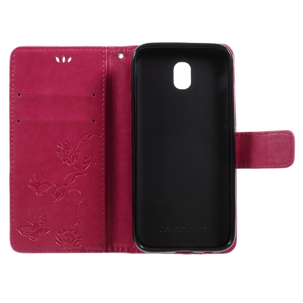 Impresión Butterfly Flower Magnética PU Cubierta de Cuero Para Samsung Galaxy J5 (2017) ue / Versión de Asia - Rosa