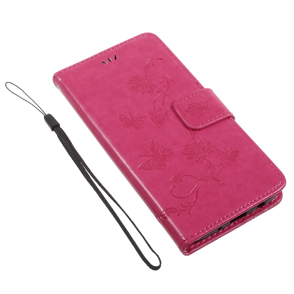 Imprint Butterfly Flower Magnetic Wallet PU Leather Stand Cover for Samsung Galaxy J5 (2017) EU / Asia Version - Rose-7