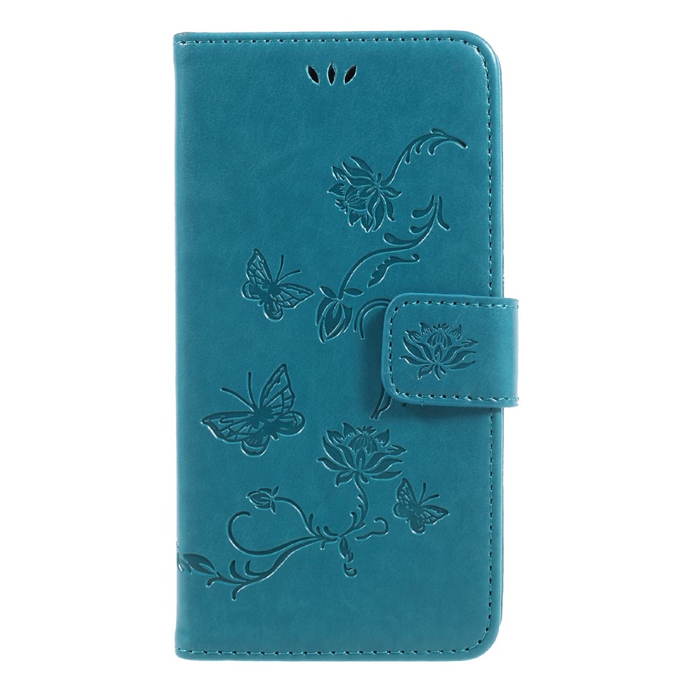 Imprint Butterfly Flower Magnetic Wallet PU Leather Stand Protective Phone Cover for Samsung Galaxy J5 (2017) EU / Asia Version - Blue-1