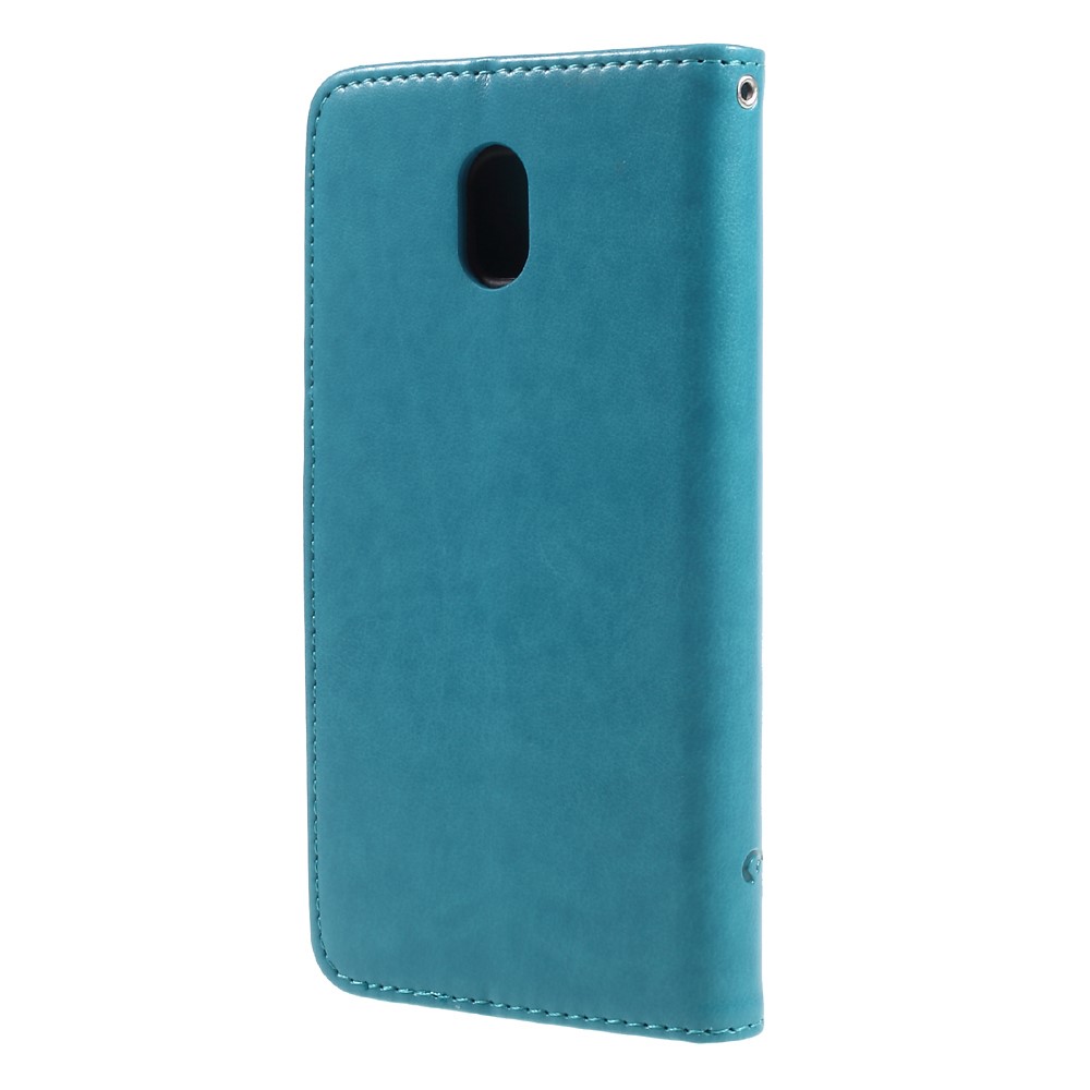 Impresión Butterfly Flower Magnetic Wallet PU Cuero de Cuero Cubierta Para Teléfono Protector Para Samsung Galaxy J5 (2017) ue / Versión de Asia - Azul-2