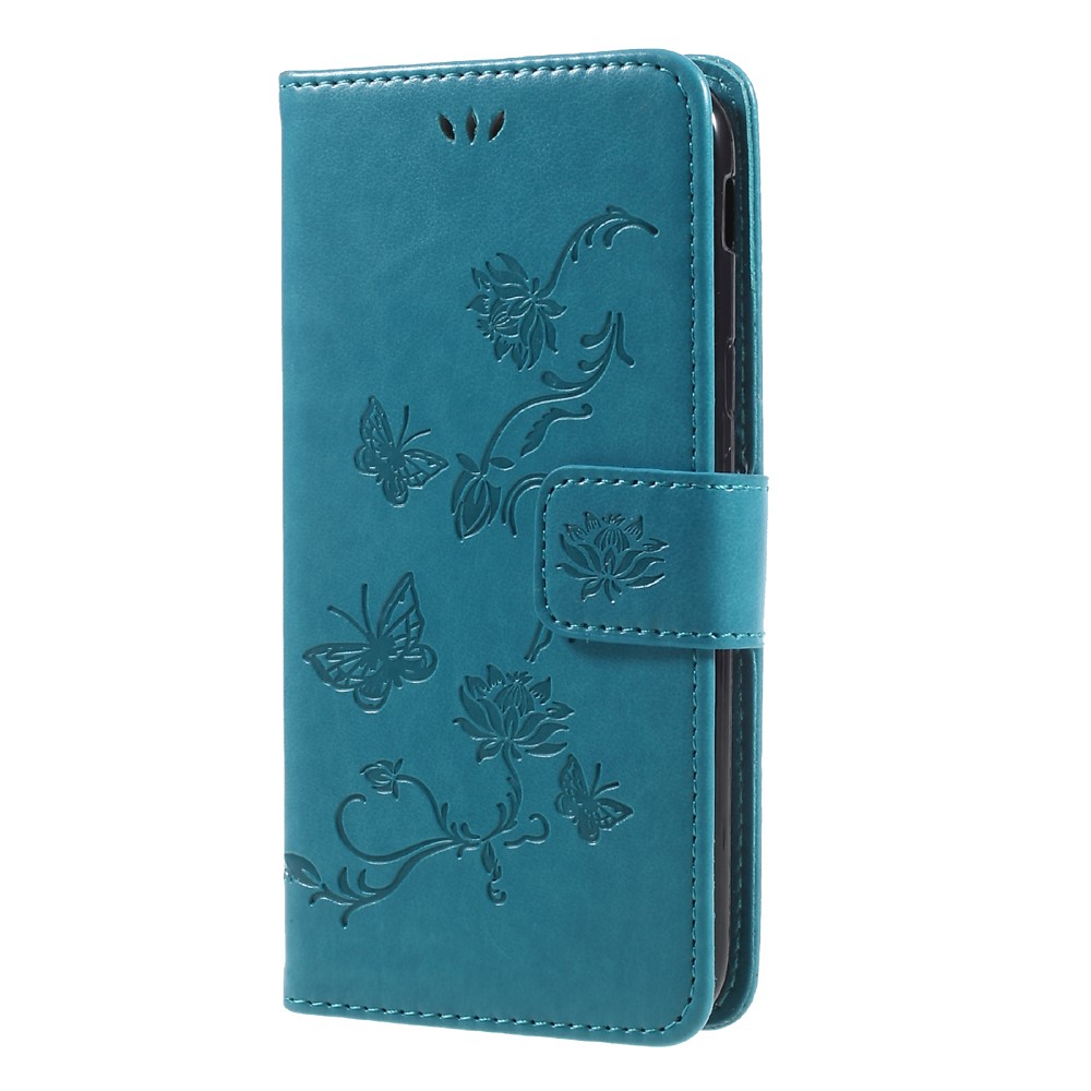 Imprint Butterfly Flower Magnetic Wallet PU Leather Stand Protective Phone Cover for Samsung Galaxy J5 (2017) EU / Asia Version - Blue-3