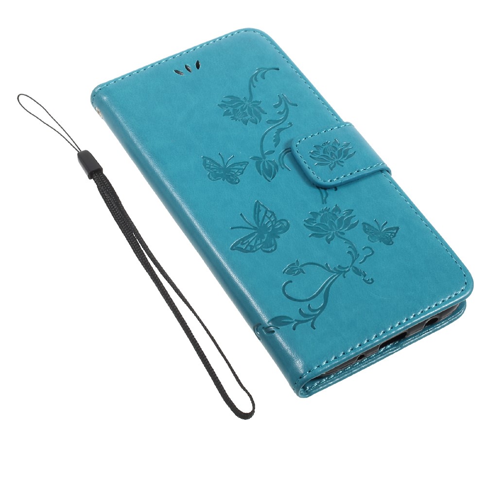 Impresión Butterfly Flower Magnetic Wallet PU Cuero de Cuero Cubierta Para Teléfono Protector Para Samsung Galaxy J5 (2017) ue / Versión de Asia - Azul-7