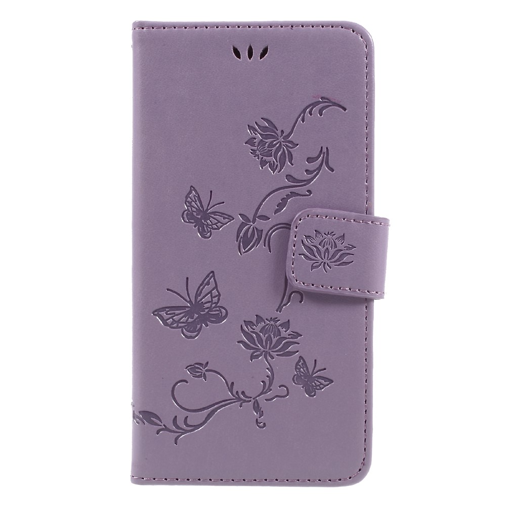 Impressão Flor Butterfly Flor Magneta Flip PU Stand Stand Stand Para Samsung Galaxy J5 (2017) ue / Versão da Ásia - Roxo