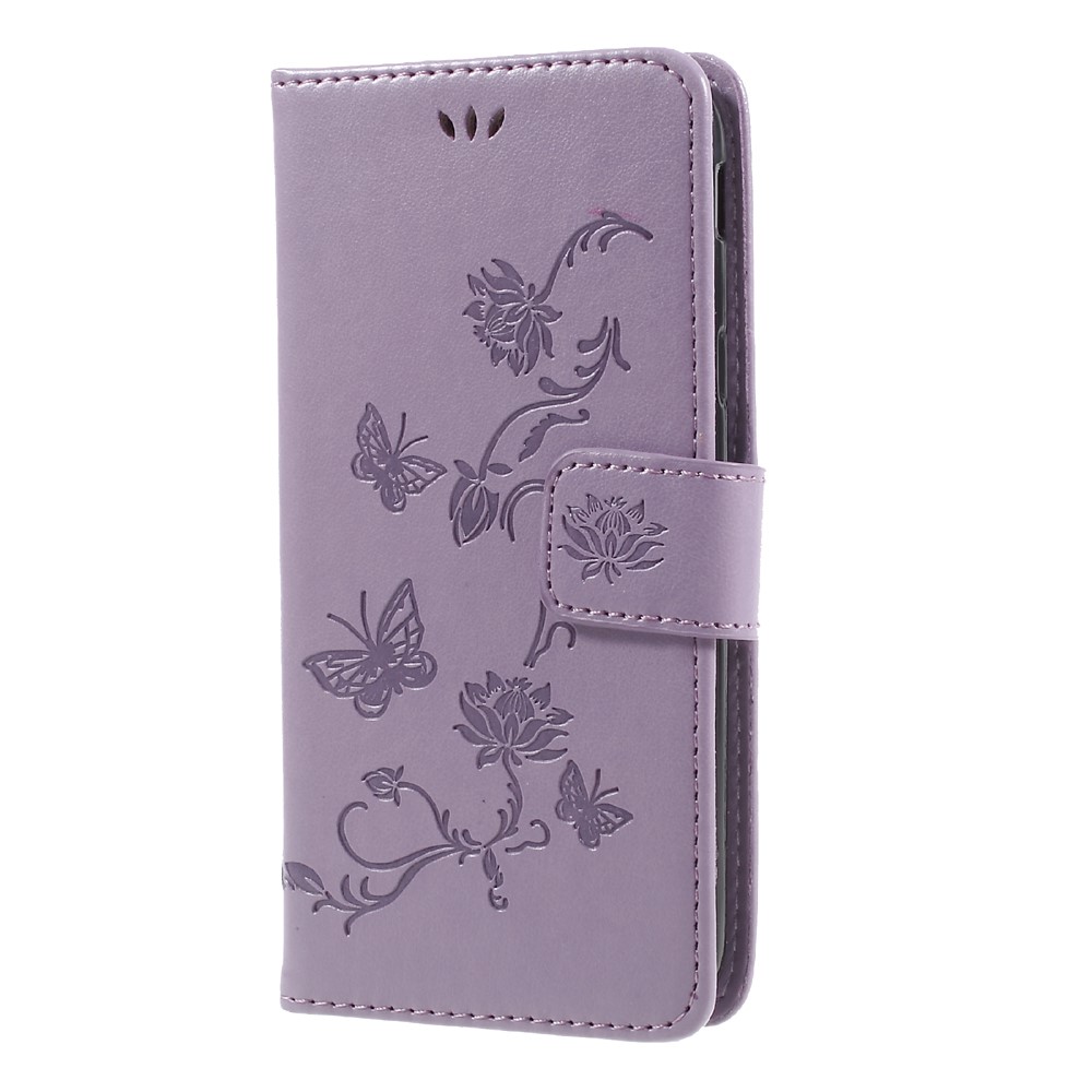 Impressum Borboleta Flor Magnetic Wallet Flip PU capa de couro Stand para Samsung Galaxy J5(2017) UE / Versão da Ásia - roxo-3