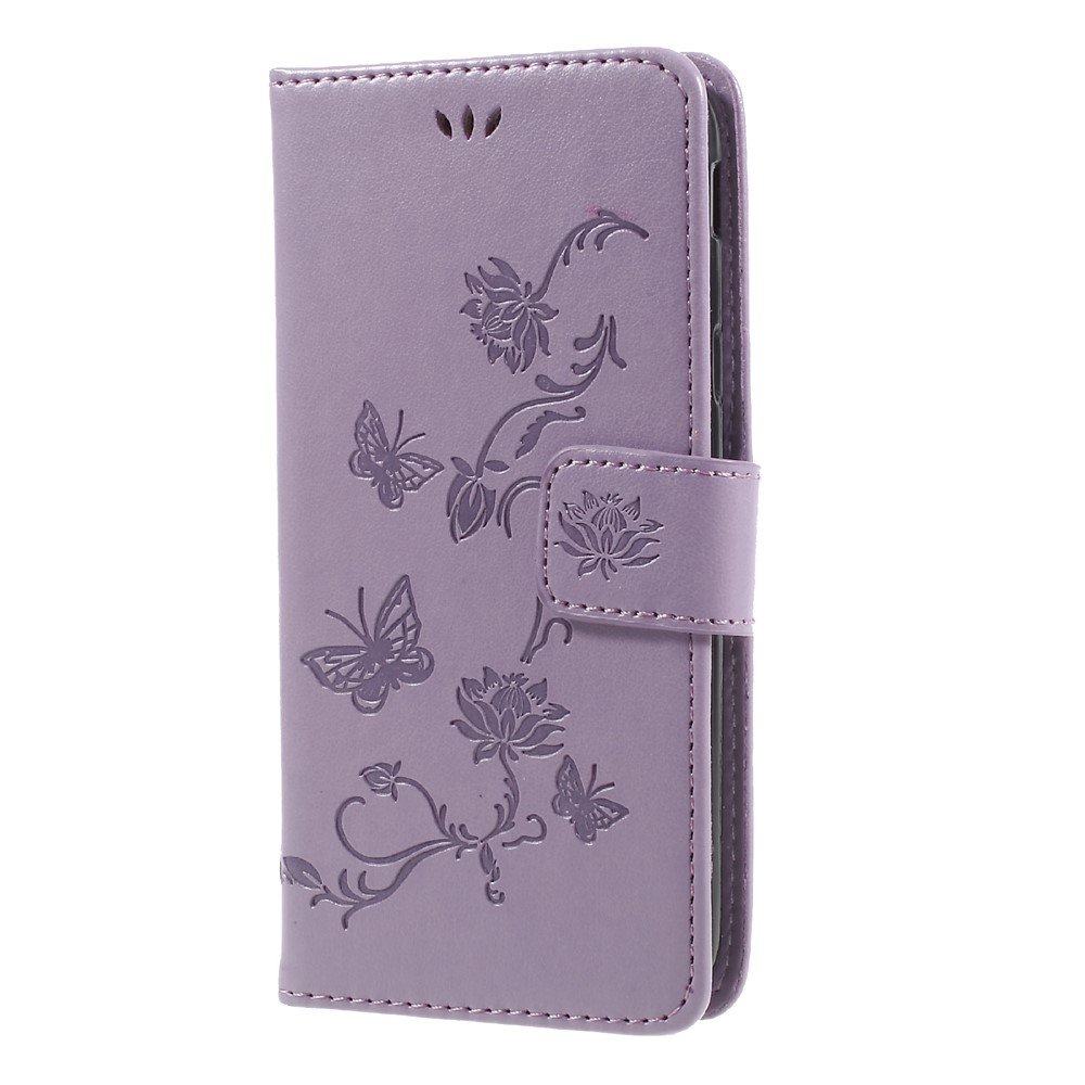 Imprint Butterfly Flower Magnetic Wallet Flip pu Кожаная Стенд Для Samsung Galaxy J5 (2017) ес / Азиатская Версия - Пурпурный