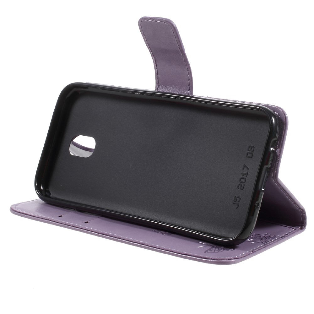 Impressum Borboleta Flor Magnetic Wallet Flip PU capa de couro Stand para Samsung Galaxy J5(2017) UE / Versão da Ásia - roxo-4