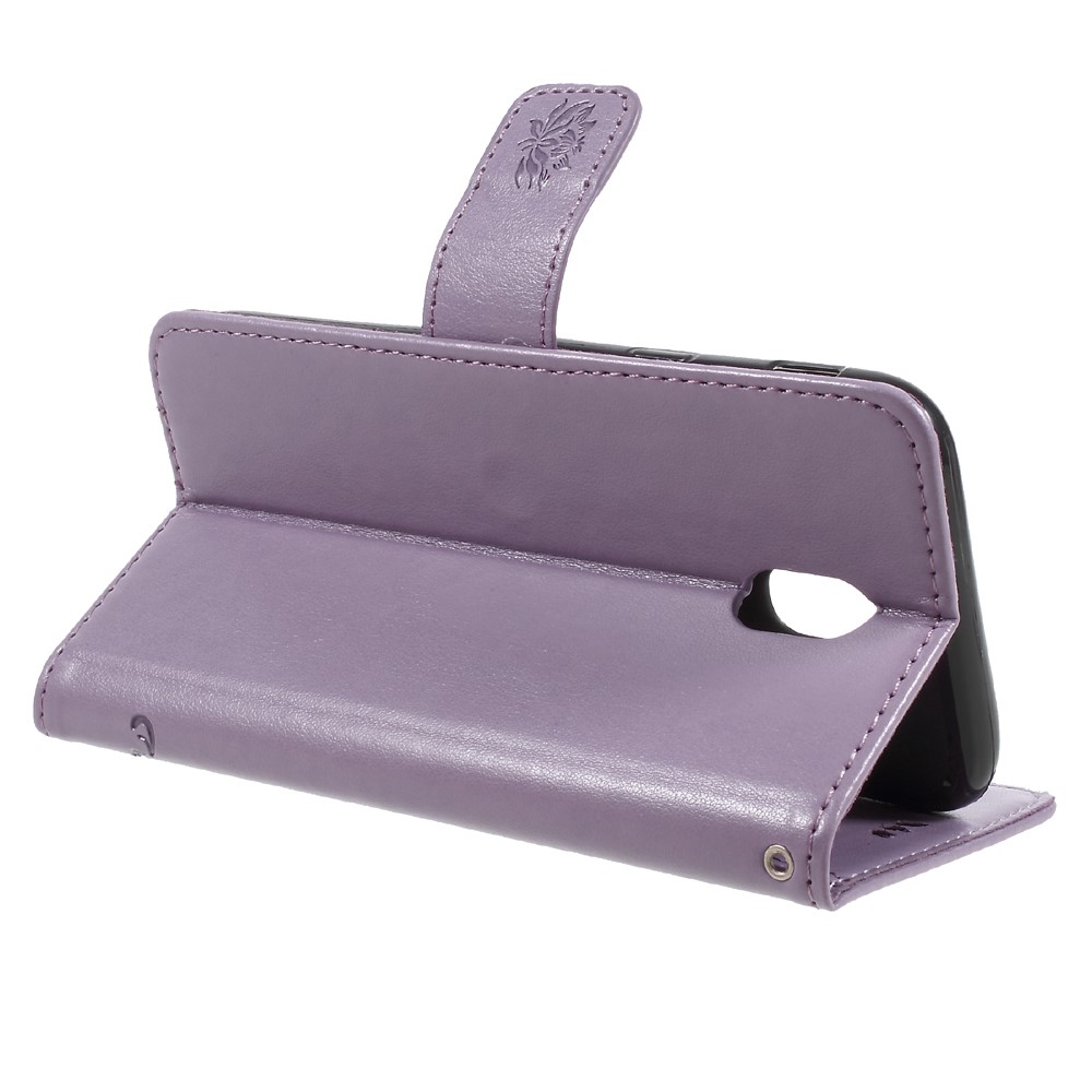 Impressão Flor Butterfly Flor Magneta Flip PU Stand Stand Stand Para Samsung Galaxy J5 (2017) ue / Versão da Ásia - Roxo