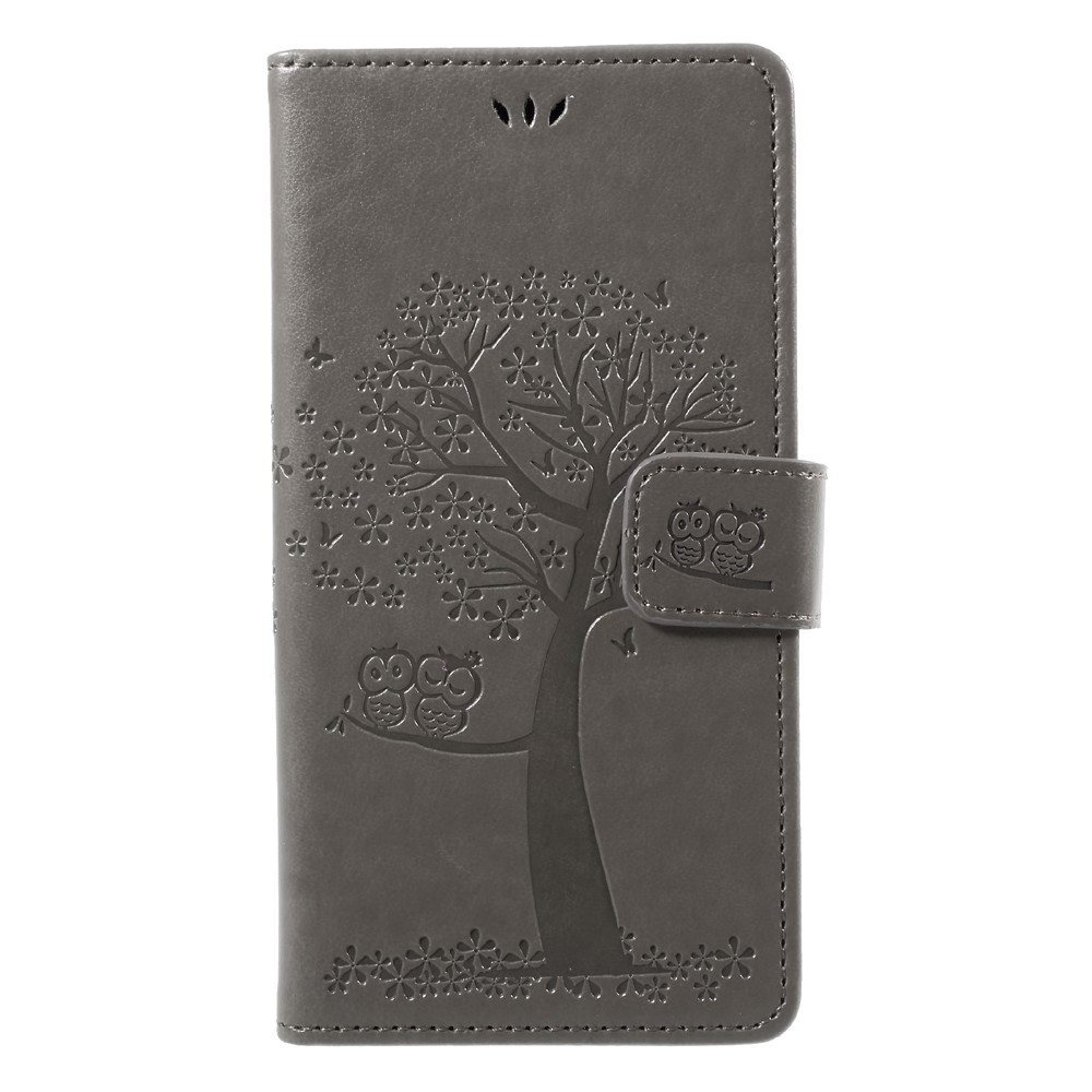 Imprint Tree Owl Magnetic Wallet PU Leather Stand Shell for Samsung Galaxy J7 (2017) EU / Asia Version - Grey-1
