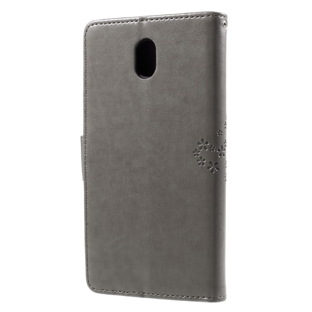 Imprint Tree Owl Magnetic Wallet PU Leather Stand Shell for Samsung Galaxy J7 (2017) EU / Asia Version - Grey-2