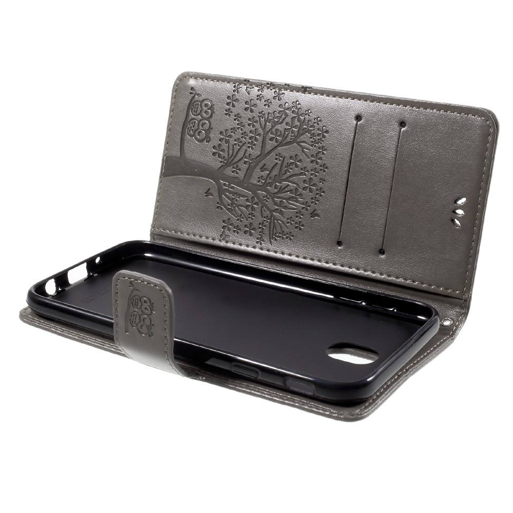 Imprint Tree Owl Magnetic Wallet PU Leather Stand Shell for Samsung Galaxy J7 (2017) EU / Asia Version - Grey-5