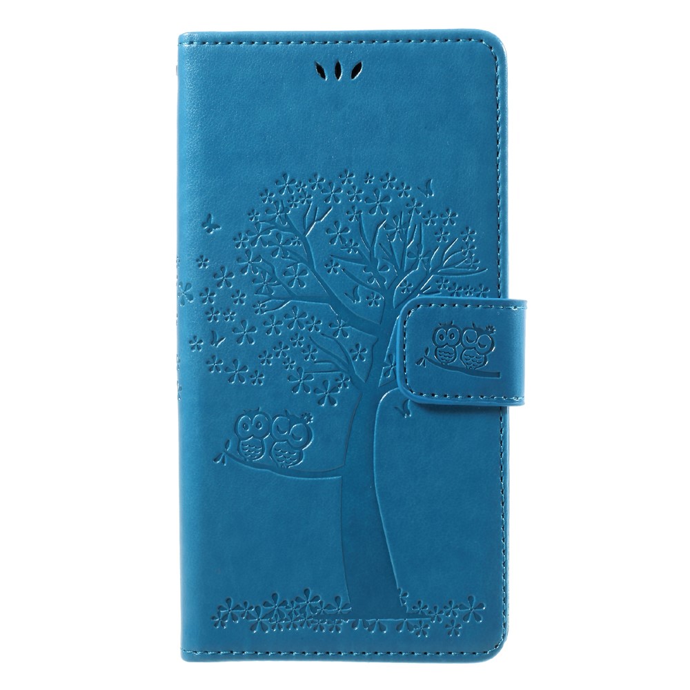 Imprint Tree Owl Magnetic Wallet PU Leather Case with Stand for Samsung Galaxy J7 (2017) EU / Asia Version - Blue-1