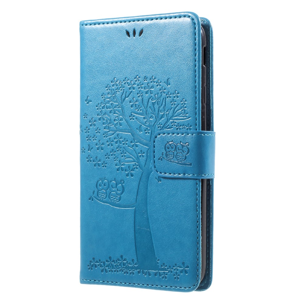 Imprint Tree Owl Magnetic Wallet PU Leather Case with Stand for Samsung Galaxy J7 (2017) EU / Asia Version - Blue-3