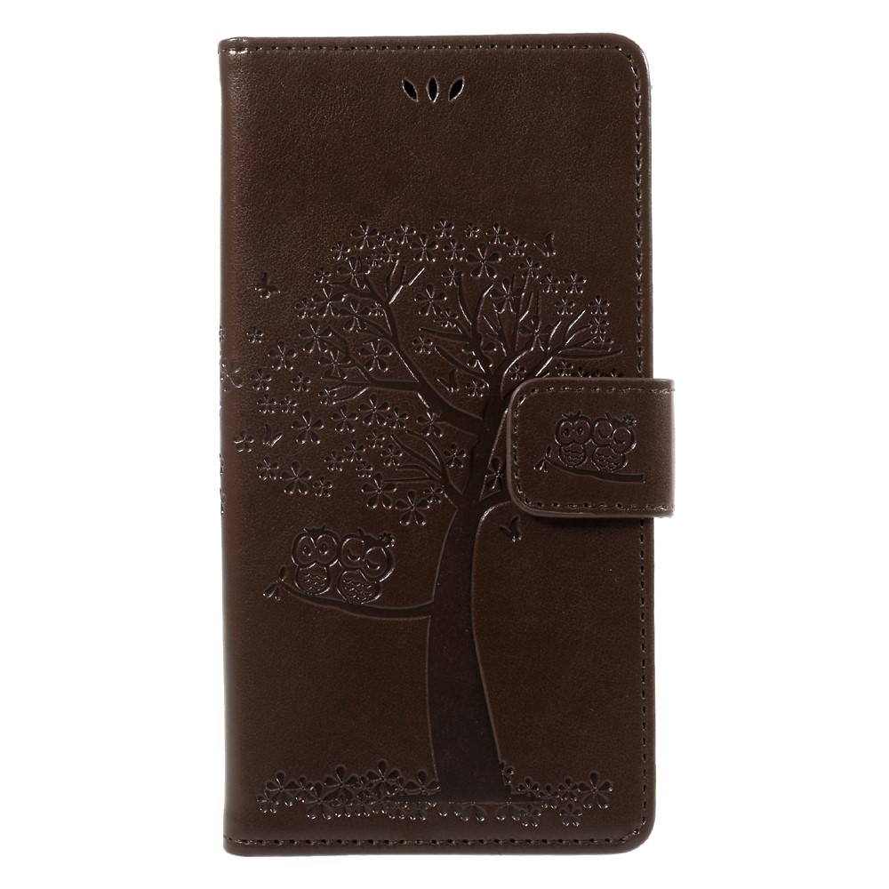 Imprint Tree Owl Magnetic Wallet Flip PU Leather Stand Casing for Samsung Galaxy J7 (2017) EU / Asia Version - Brown-1