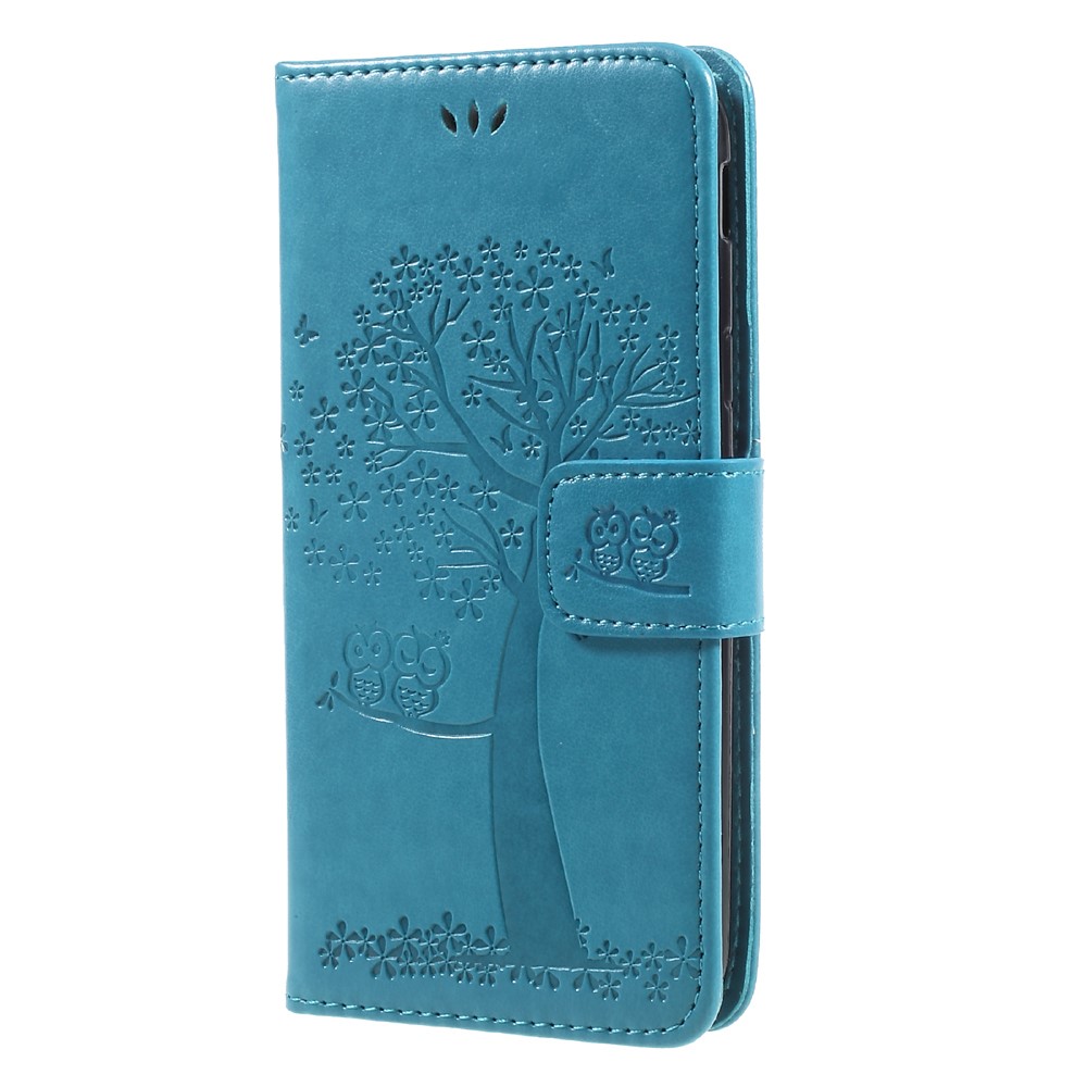 Imprint Tree Owl Magnetic Wallet PU Leather Stand Cover for Samsung Galaxy J5 (2017) EU / Asia Version - Blue-3