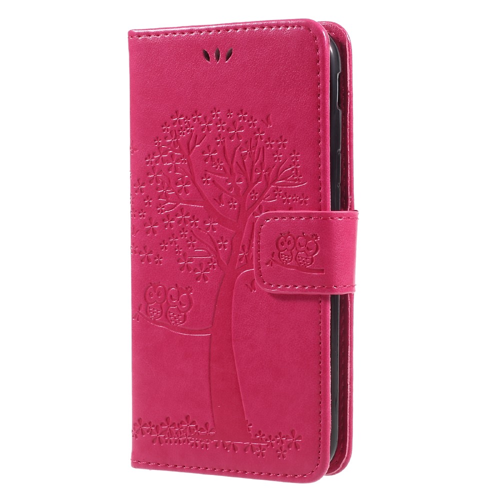 Imprint Tree Owl PU Leather Wallet Case for Samsung Galaxy J3 (2017) EU Version - Rose-1