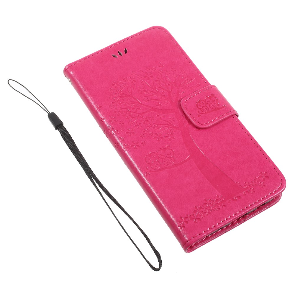 Imprint Tree Owl PU Leather Wallet Case for Samsung Galaxy J3 (2017) EU Version - Rose-6