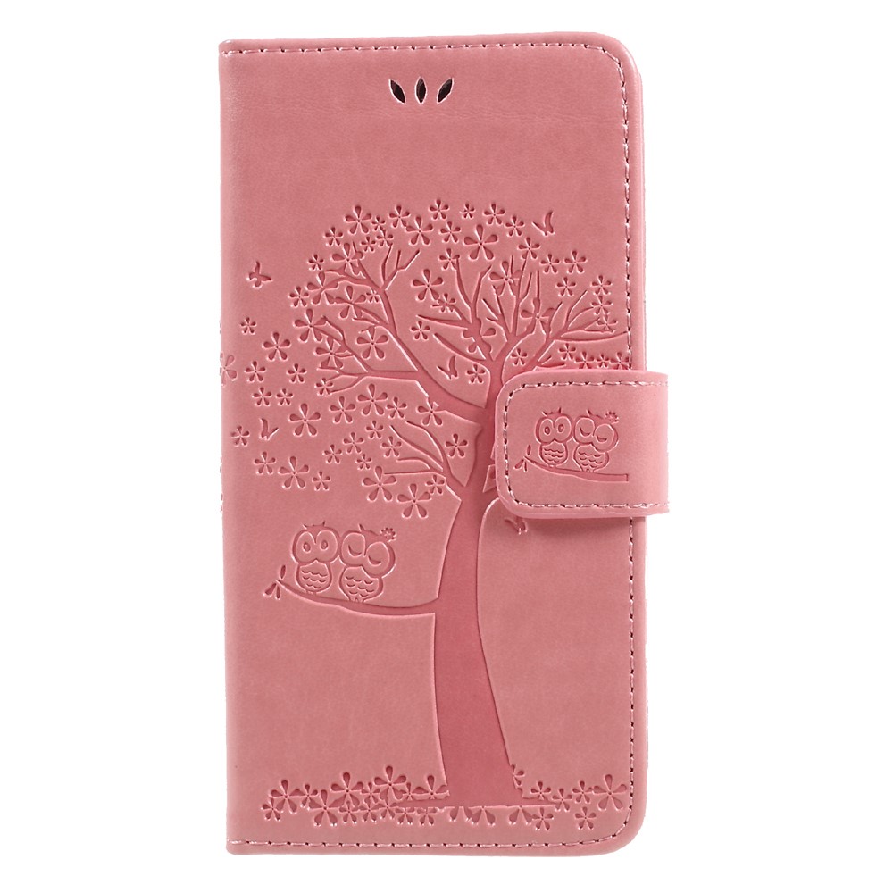 Imprint Tree Owl Wallet Leather Stand Case for Samsung Galaxy J3 (2017) EU Version - Pink-1