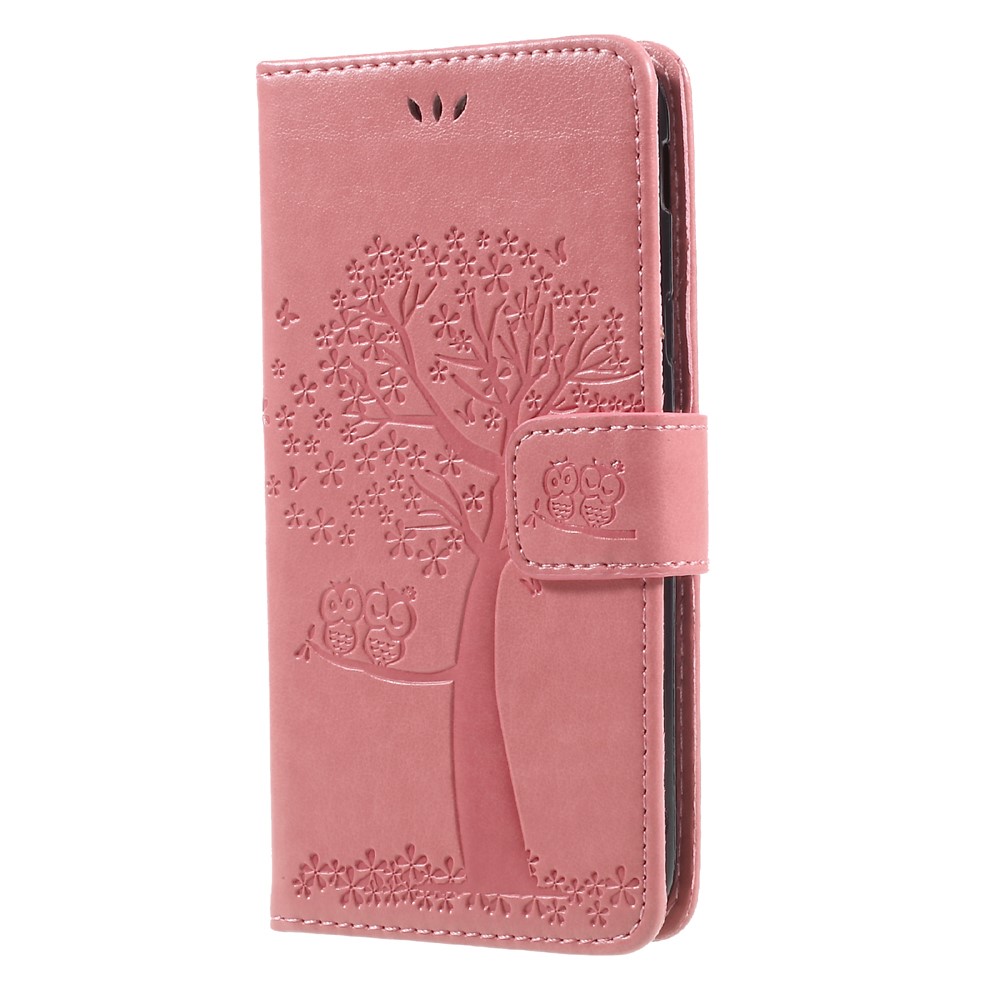 Imprint Tree Owl Wallet Leather Stand Case for Samsung Galaxy J3 (2017) EU Version - Pink-3