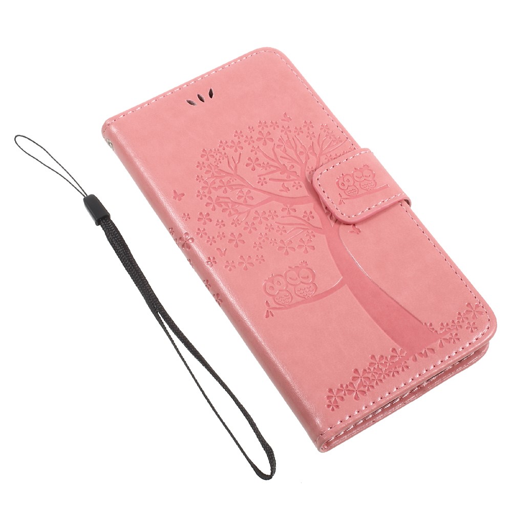 Imprint Tree Owl Wallet Leather Stand Case for Samsung Galaxy J3 (2017) EU Version - Pink-7
