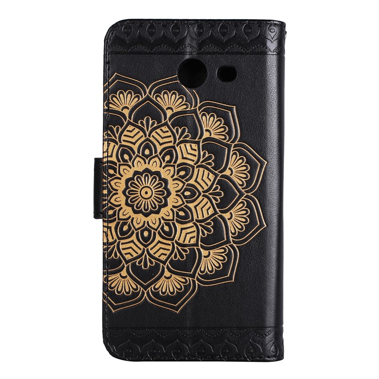 Imprint Henna Lotus Wallet Stand Leather Case with Strap for Samsung Galaxy J5 (2017) J520 US Version - Black-3