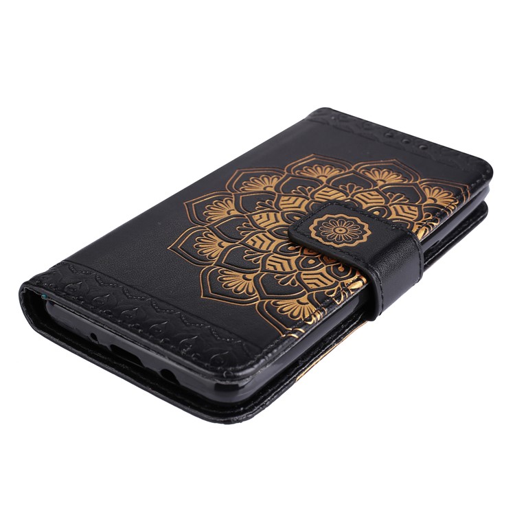 Imprint Henna Lotus Wallet Stand Leather Case with Strap for Samsung Galaxy J5 (2017) J520 US Version - Black-4
