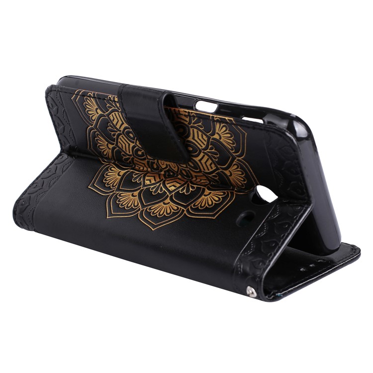 Imprint Henna Lotus Wallet Stand Leather Case with Strap for Samsung Galaxy J5 (2017) J520 US Version - Black-7
