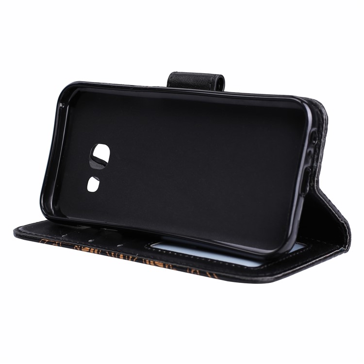 Imprint Henna Lotus Wallet Leather Case for Samsung Galaxy A7 (2017) SM-A720F with Lanyard - Black-6