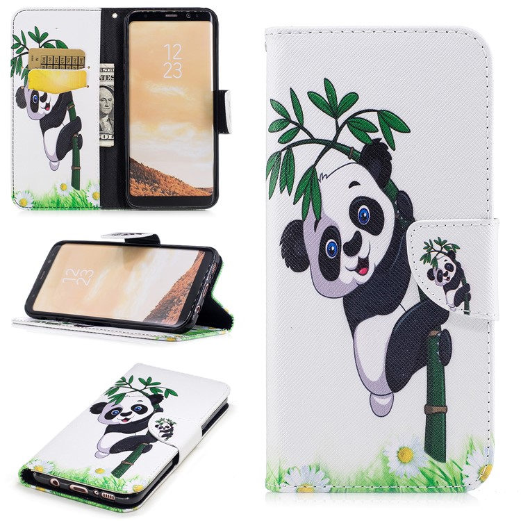 Pattern Printing Magnetic Leather Wallet Phone Casing with Stand for Samsung Galaxy S8 Plus SM-G955 - Panda on Bamboo-1