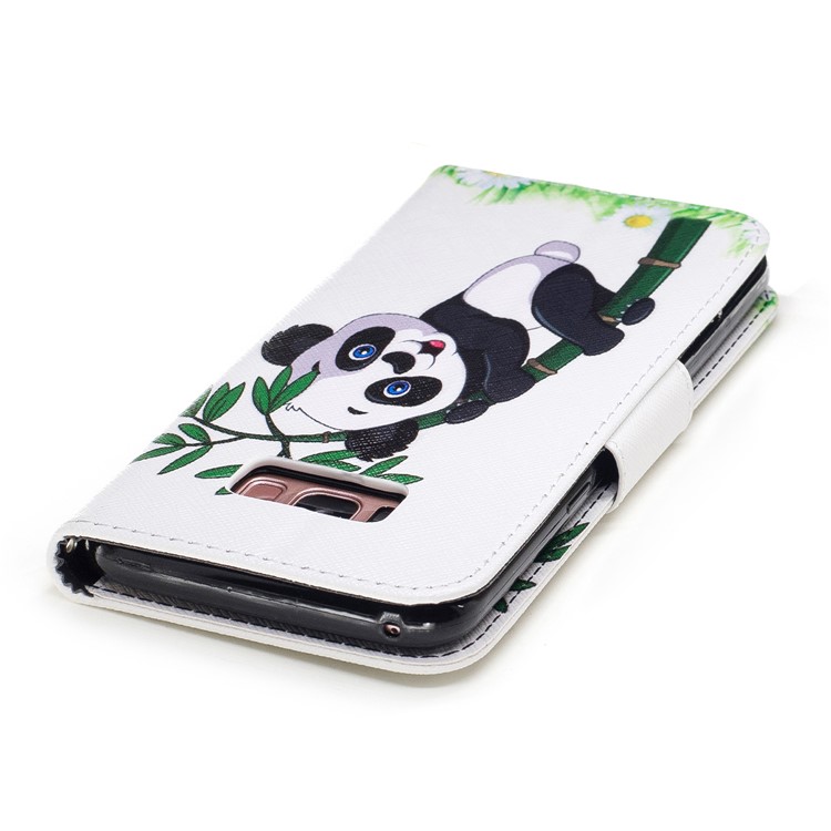 Pattern Printing Magnetic Leather Wallet Phone Casing with Stand for Samsung Galaxy S8 Plus SM-G955 - Panda on Bamboo-7