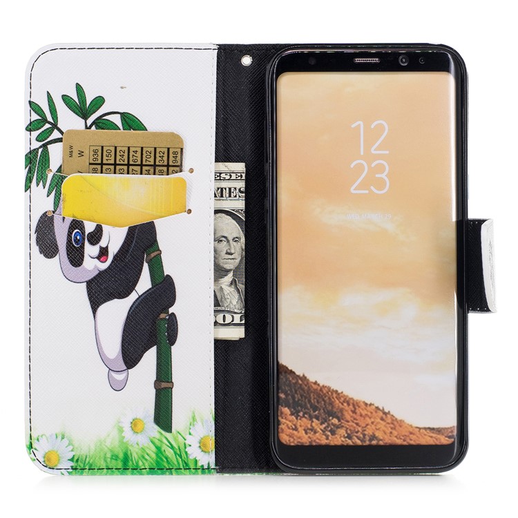 Pattern Printing Magnetic Leather Wallet Phone Casing with Stand for Samsung Galaxy S8 Plus SM-G955 - Panda on Bamboo-8