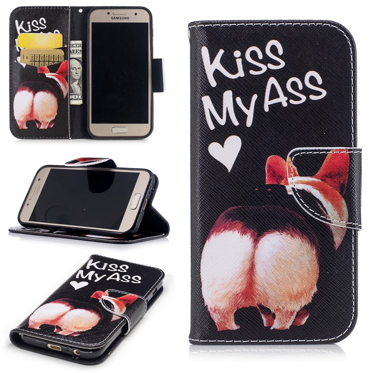 Pattern Printing Magnetic Leather Wallet Phone Casing with Stand for Samsung Galaxy A3 (2017) - Kiss My Ass-1