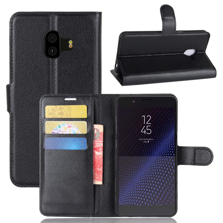 Litchi Grain PU Leather Wallet Stand Phone Case for Samsung Galaxy C10 - Black-1