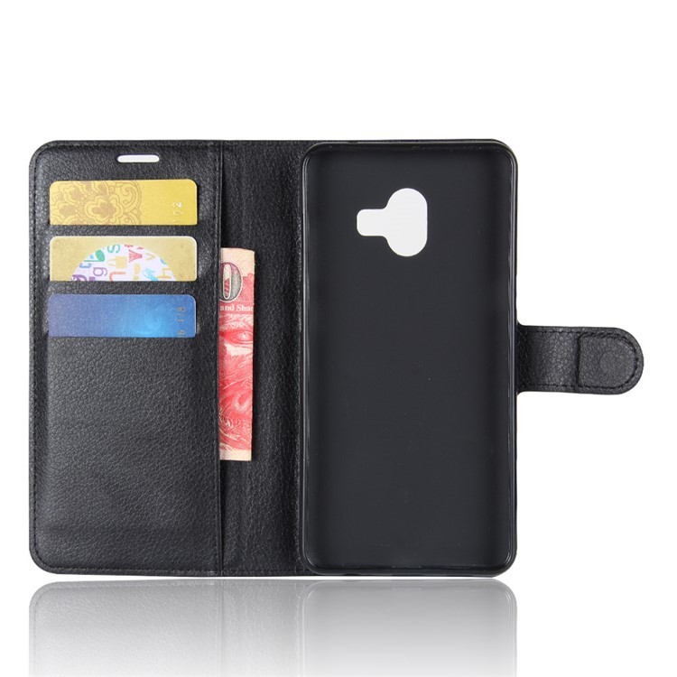 Litchi Grain PU Leather Wallet Stand Phone Case for Samsung Galaxy C10 - Black-3