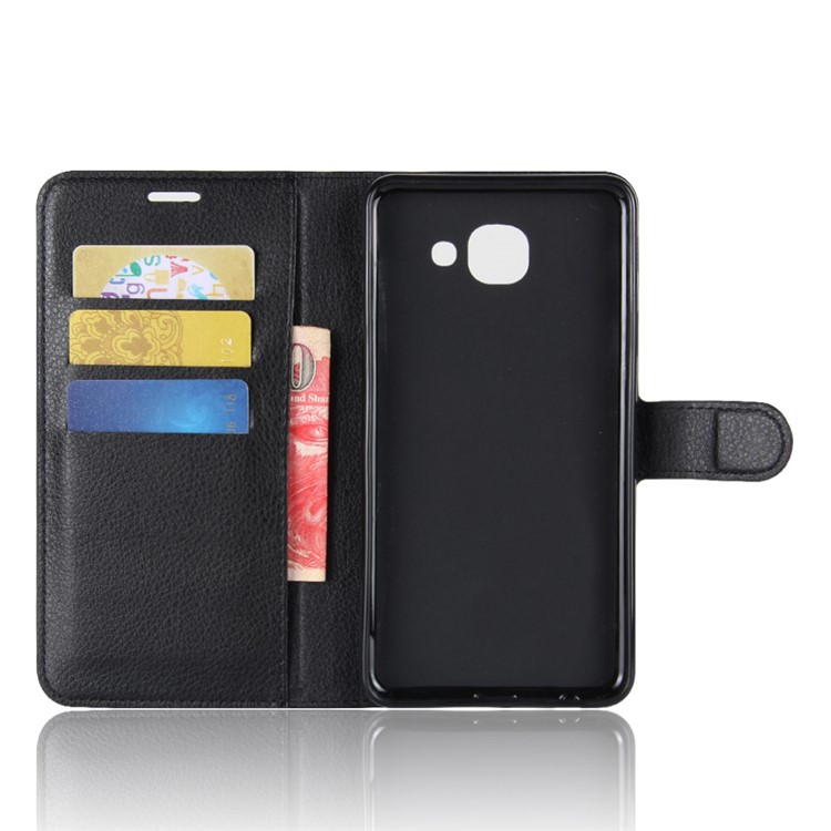 Litchi Skin Wallet Leather Stand Phone Cover for Samsung Galaxy J7 Max - Black-3
