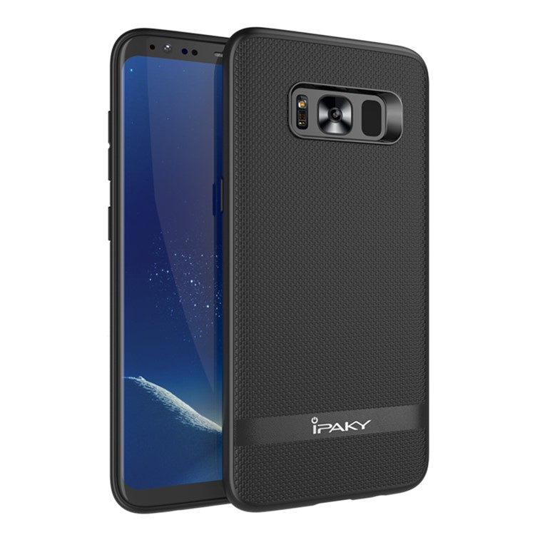 IPAKY Hybrid Leather Coated PC Back Plate + TPU Frame Protective Back Casing for Samsung Galaxy S8 G950 - Black-1